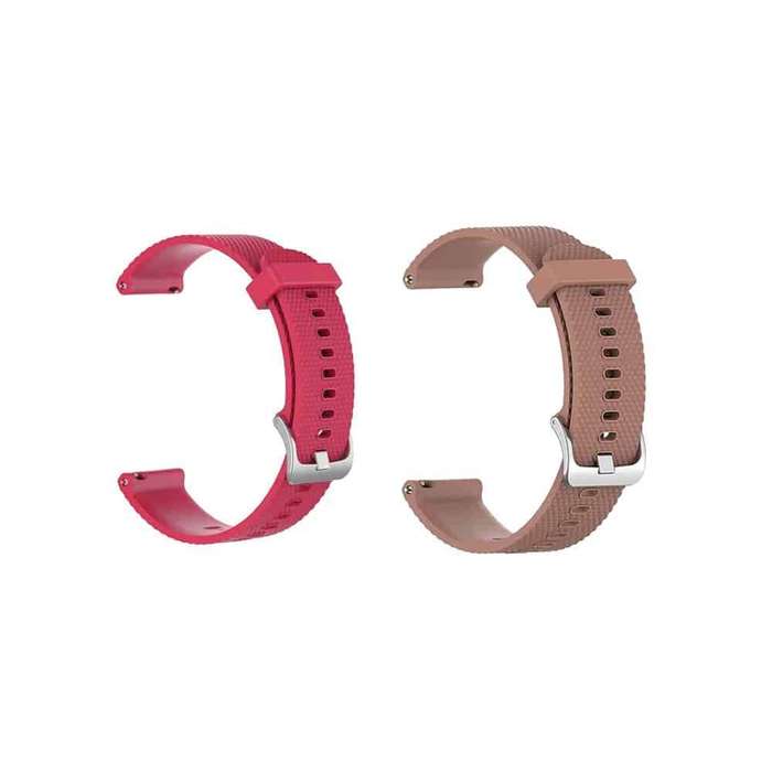 18mm Quick Release Silicone Strap for Garmin Vivoactive 4S/Vivomove 3S - PINK RED+ Brown- Combo