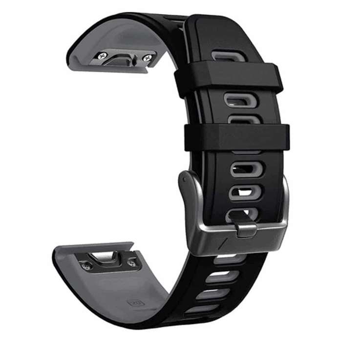 26mm Quick Fit Garmin Fenix 5X Silicone Strap - Black & Grey (5X/6X/3/3HR)