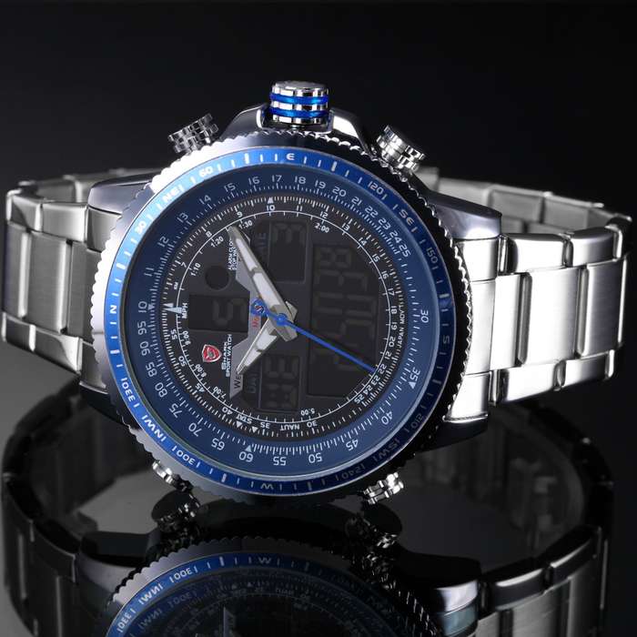 SHARK Winghead Pilot Dual Movement Alarm Stainless Steel Case Sport Watch BRAND NEW