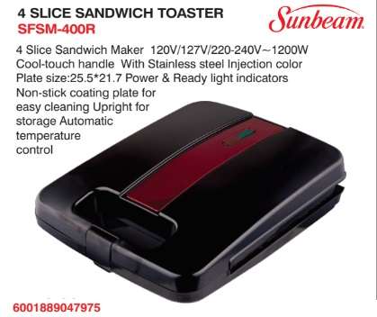 Sunbeam 4 slice sandwich toaster (SFSM-400R)