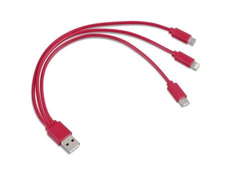 Hat-Trick 3-In-1 Charging Cable - red (Tech-5219)