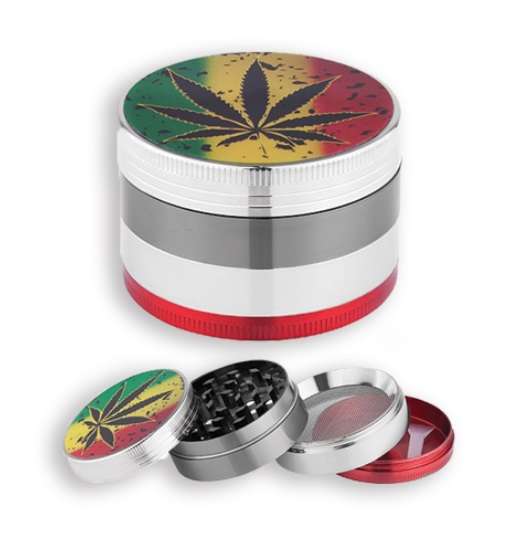 Tobacco Grinder - 4 Part Rasta Leaf 50mm (TBGR041)