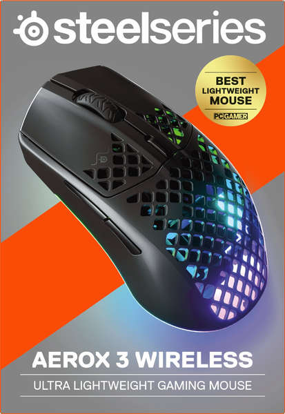 SteelSeries Aerox 3 Wireless Optical Mouse (2022 Edition) - Onyx Black (62612)