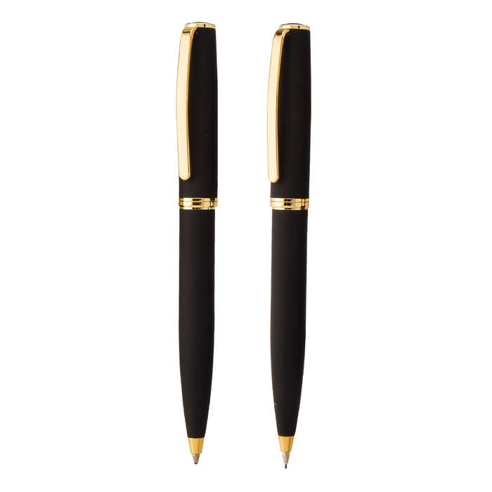 Renzo Metal Ballpen and Pencil Set - black and gold (W-B1717)