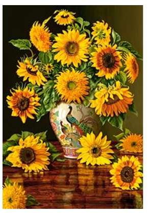 Sunflowers In Peacock Vase (1000 Piece Puzzle)