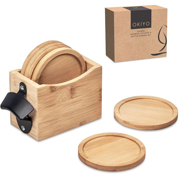 Okiyo Kanpai Bamboo Coaster and Bottle Opener Set (OK-141)