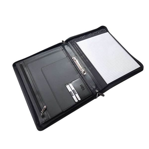 A4 Leather Varsity Zip Folder - black (GL-44752)