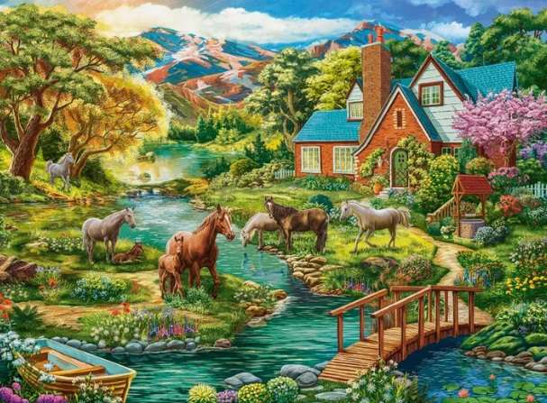 Idyllic House with Horses (2000 Piece Puzzle)