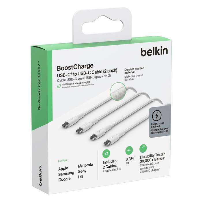 Belkin BoostCharge USB Type-C to USB Type-C 1m Braided Cable 2-pack