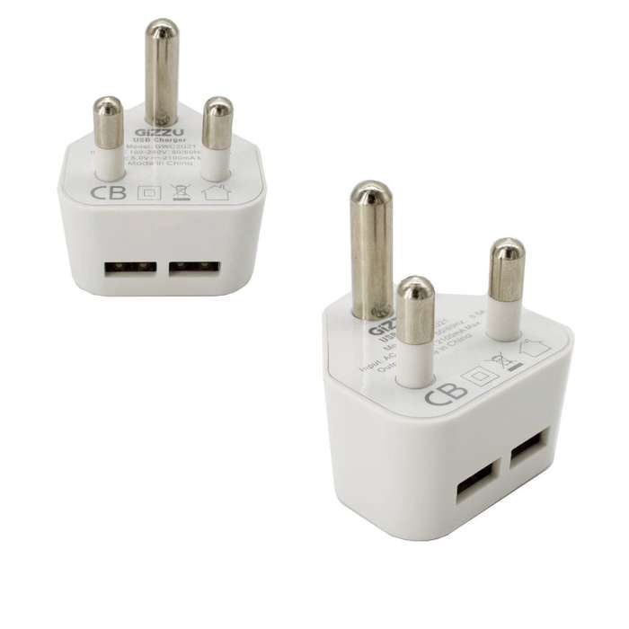 Charger 2 Port Usb Sa 3-Prong Gizzu