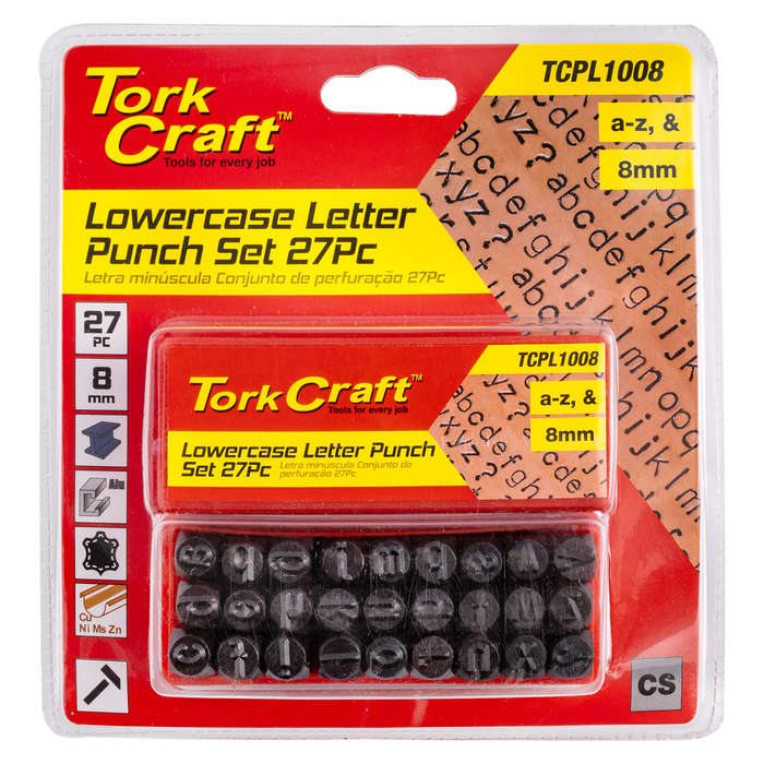 Letter Punch Set 8Mm (A-Z) Lower Case 27Pc Black Finish