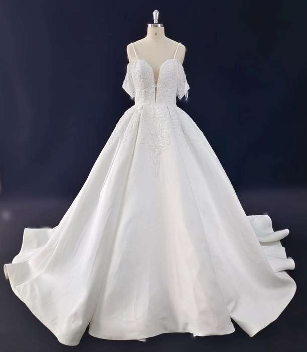 Candice, boob-tube ballgown wedding dress.