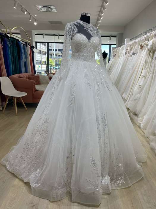 (Rental)Chanel, long sleeve halter neck wedding ballgown dress.