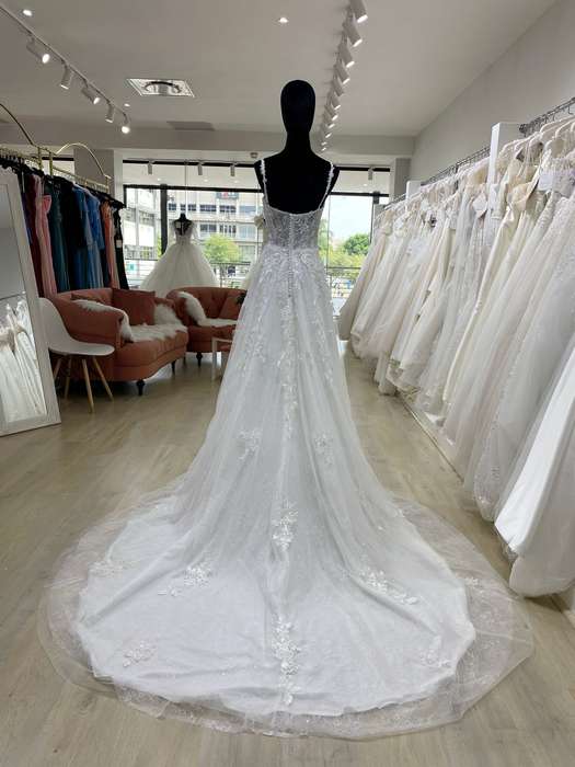 (Rental) Pauline , Lace detailed white tulle A-line wedding dress.