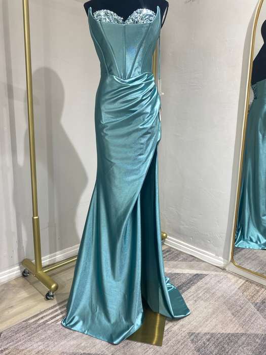 Satin boob-tube mermaid dress- Turquoise