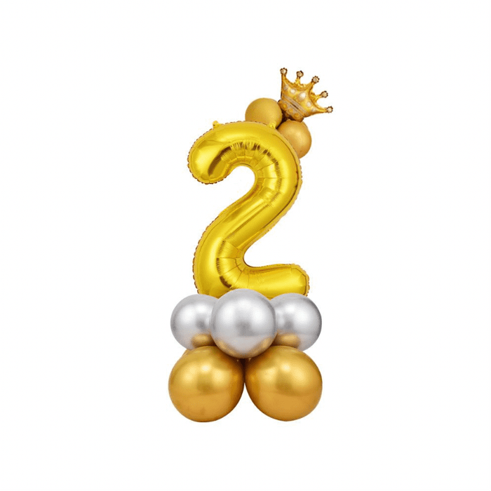 Gold &amp; Silver Crown Number TWO Foil Balloon with Latex Balloons