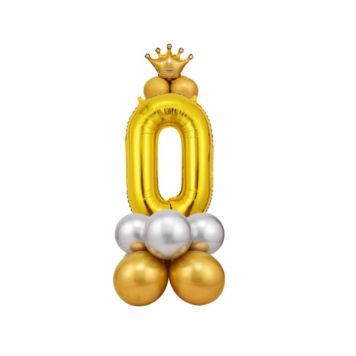 Gold &amp; Silver Crown Number ZERO Column Balloons With Latex Balloons