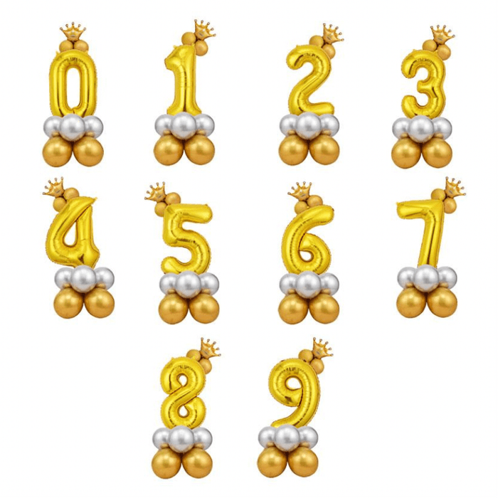 Gold &amp; Silver Crown Number SIX Foil Balloon with Latex Balloons
