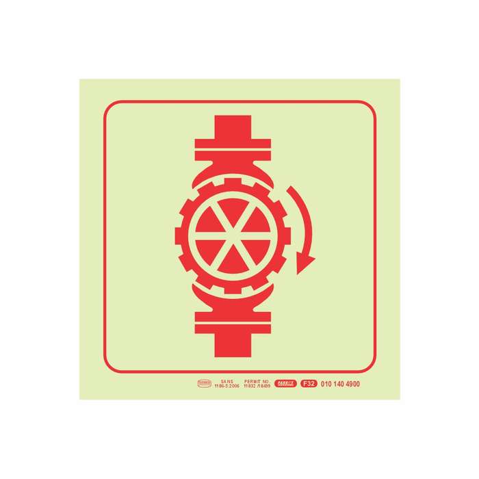 Photoluminescent 190mm Safety Sign F32 Sprinkler Stop Valve