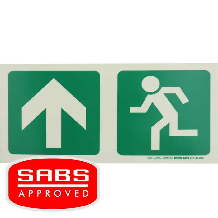 Photoluminescent 190MM Safety Sign - E10-Arrow Up+Running Man