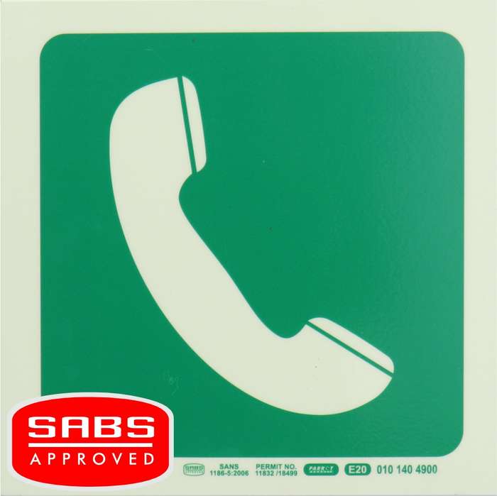 Photoluminescent 190MM Safety Sign - E20-Telephone