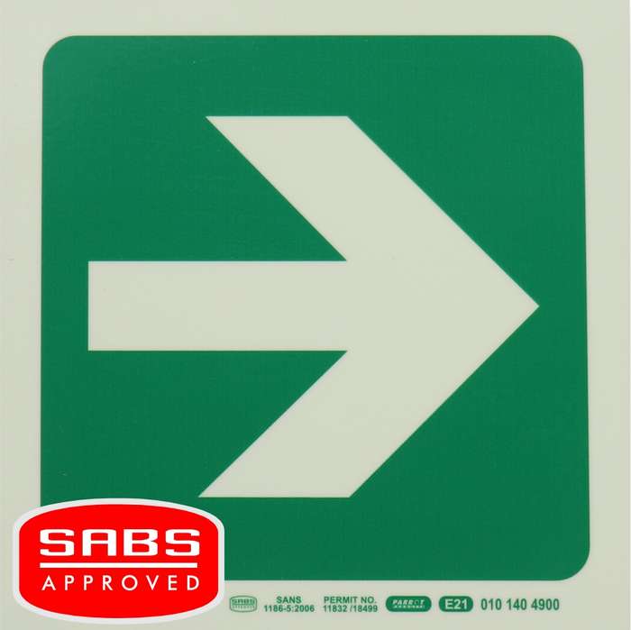 Photoluminescent 190MM Safety Sign - E21-Arrow Right