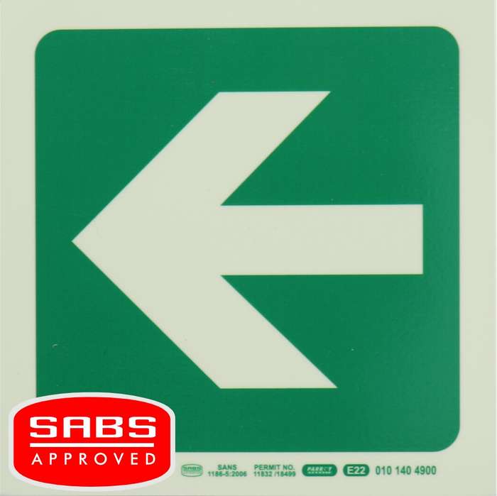 Photoluminescent 190MM Safety Sign - E22-Arrow Left