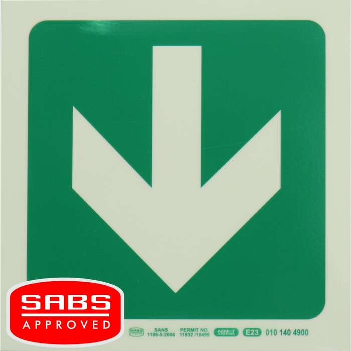 Photoluminescent 190MM Safety Sign - E23-Arrow Down
