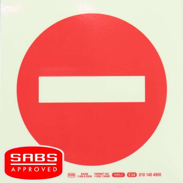 Photoluminescent 190MM Saftey Sign - NO ENTRY Symbol