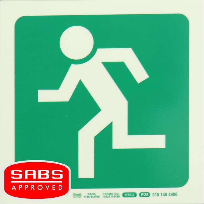 Photoluminescent 190MM Safety Sign - E28-Running Man Facing Left