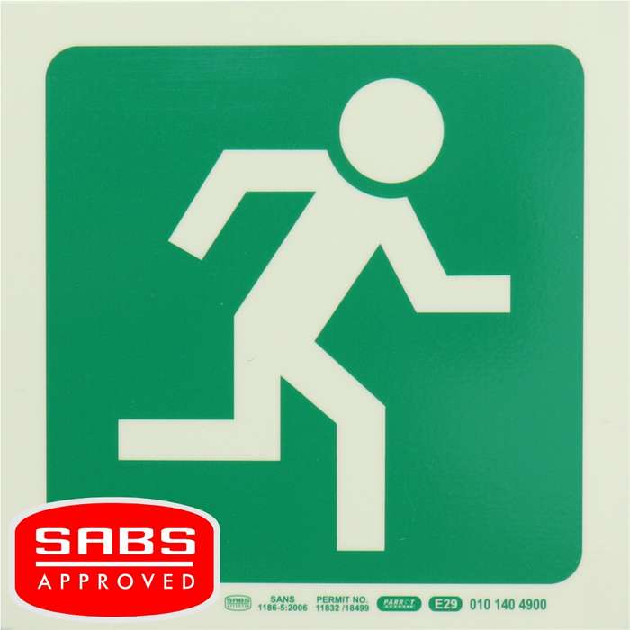 Photoluminescent 190MM Safety Sign - E29-Running Man Facing Right