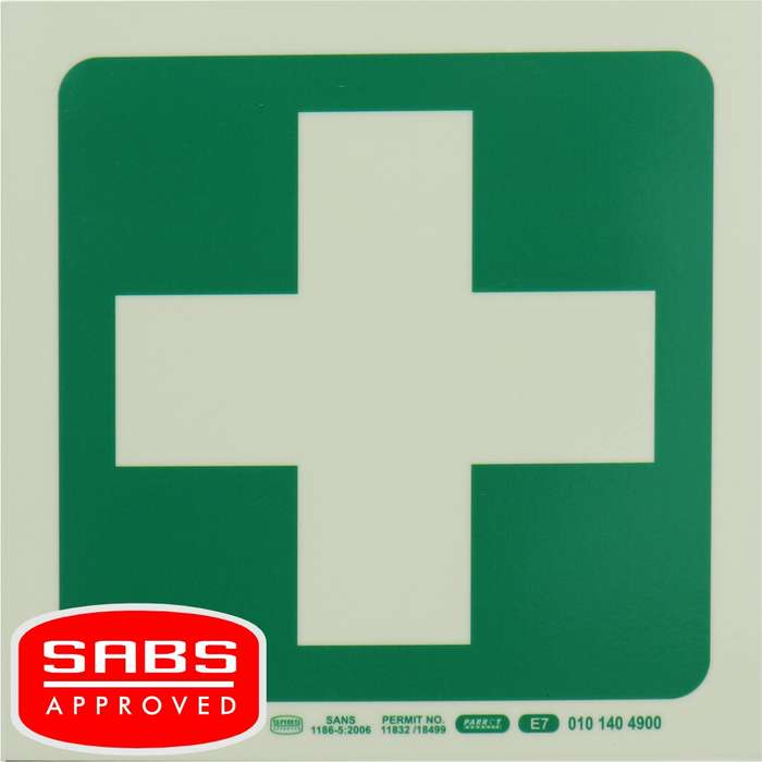 Photoluminescent 190MM Safety Sign - E7-Green Cross