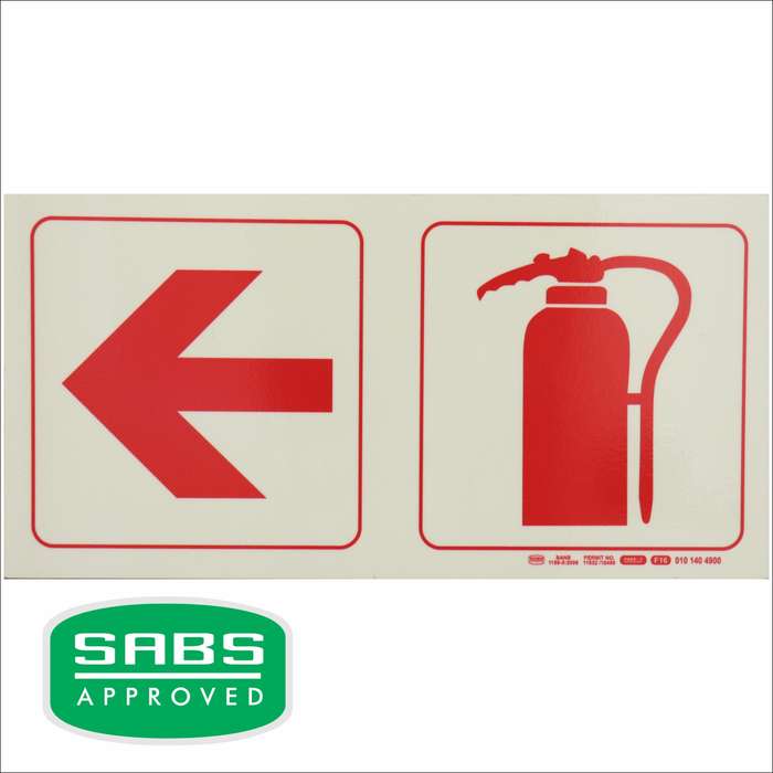 Photoluminescent 190mm Safety Sign F16 Arrow Left Fire Extinguisher