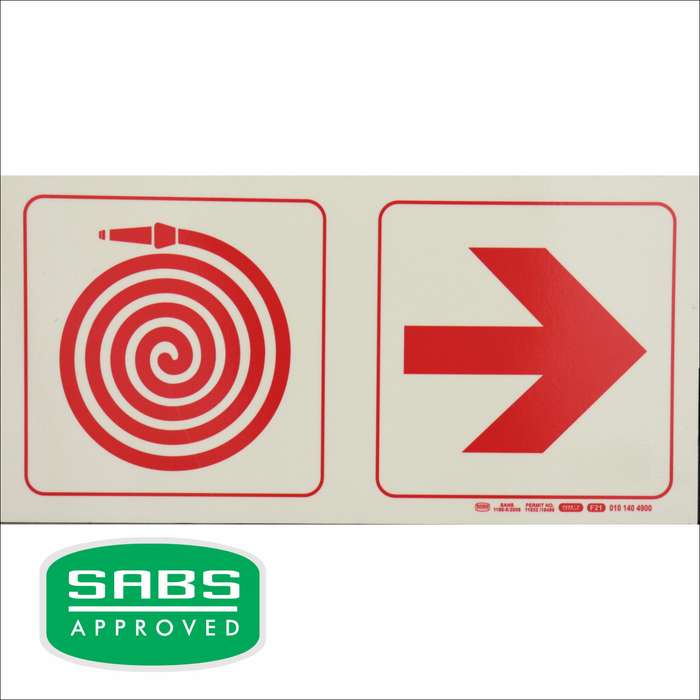 Photoluminescent 190mm Safety Sign F20 Fire Hose Reel Arrow Right