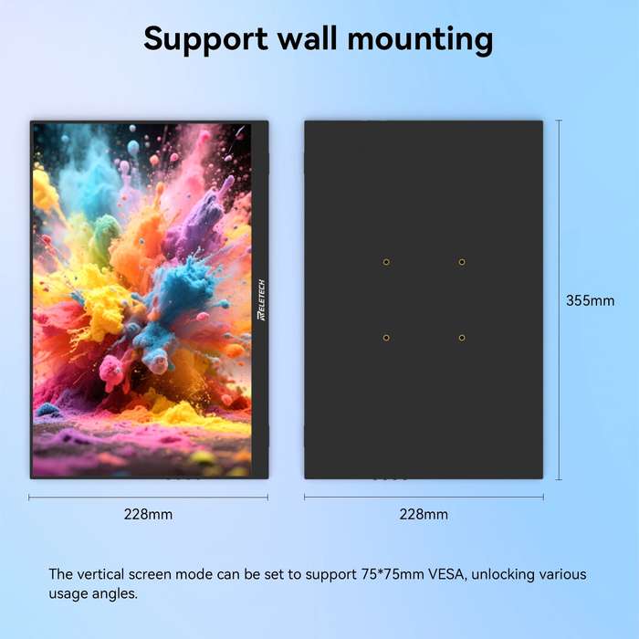 Reletech Portable Monitor 16 Inch 1200P USB-C Ultra-Slim Travel IPS Monitor With Kickstand, For L...