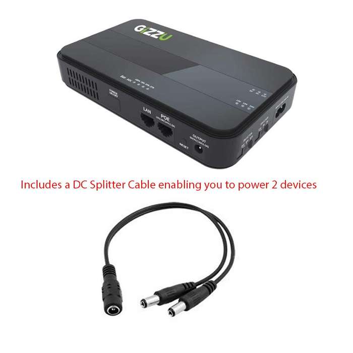 Gizzu 8800mAh Mini DC|POE UPS with DC Splitter Cable - Black - Gizzu