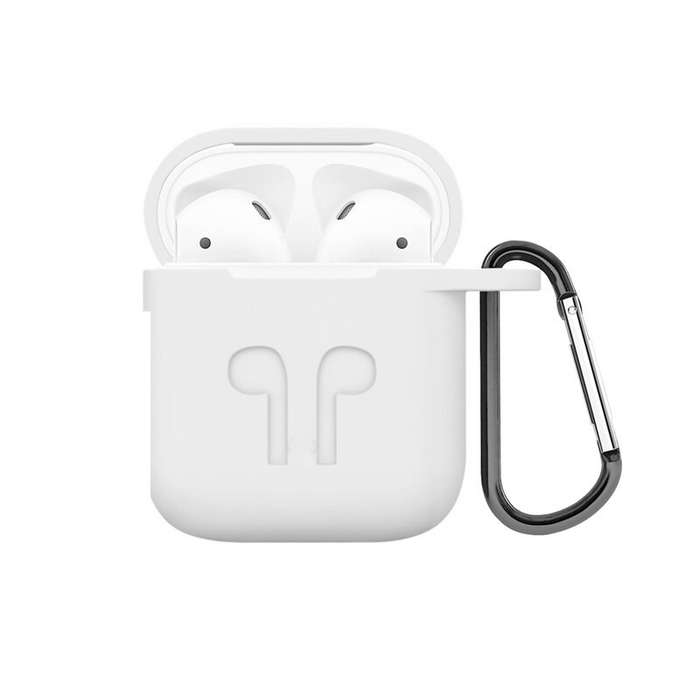 Protective Silicone Cover for Apple AirPods Charging Case with Detachable Clip White