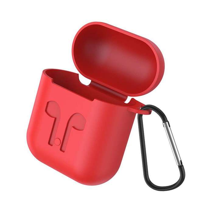 Protective Silicone Cover for Apple AirPods Charging Case with Detachable Clip Red