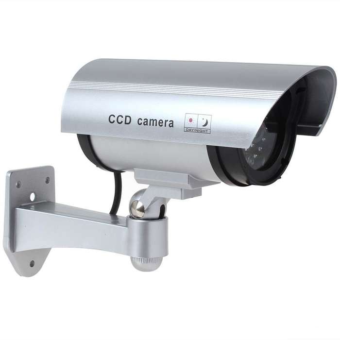 Dummy CCTV Security Camera with IR Wireless Flashing Red LED - Silver