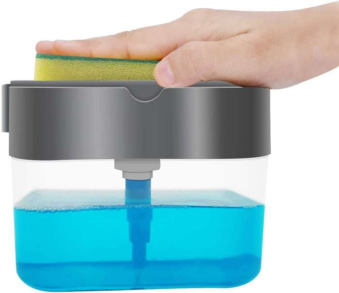 2 in 1 Kitchen Dishwasher Liquid Pump Box Soap Dispenser Sponge Caddy