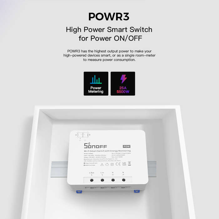 Sonoff POW R3 25A WiFi Geyser Smart Switch with Power Consumption Measurement (compatible with Googl