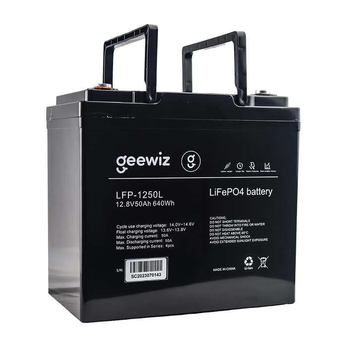 GeeWiz 1250L 640Wh 12V 50Ah Lithium Ion LiFePO4 5000 Cycle Battery (FIRST LIFE CELLS) - 3 Year 5000