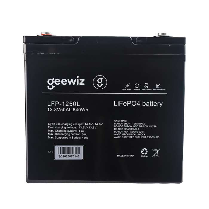 GeeWiz 1250L 640Wh 12V 50Ah Lithium Ion LiFePO4 5000 Cycle Battery (FIRST LIFE CELLS) - 3 Year 5000