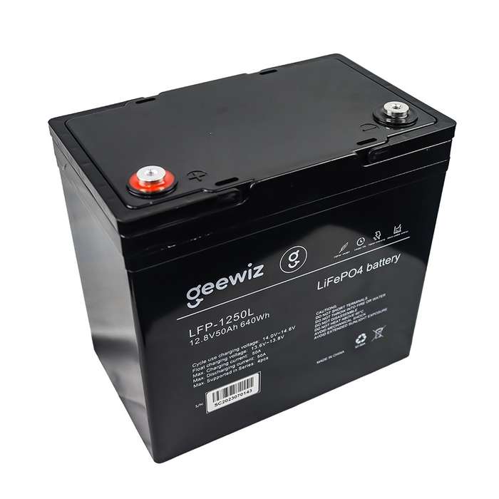GeeWiz 1250L 640Wh 12V 50Ah Lithium Ion LiFePO4 5000 Cycle Battery (FIRST LIFE CELLS) - 3 Year 5000