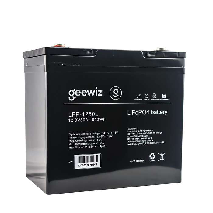 GeeWiz 1250L 640Wh 12V 50Ah Lithium Ion LiFePO4 5000 Cycle Battery (FIRST LIFE CELLS) - 3 Year 5000