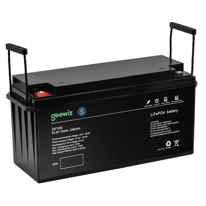 GeeWiz 24100 2.56kWh 24V 100Ah Lithium Ion LiFePO4 4000 Cycle Battery (FIRST LIFE CELLS) - 2 Year...