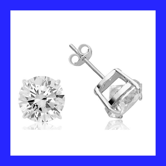 Big Round Cubic Zirconia Stud Earrings In Solid Sterling Silver