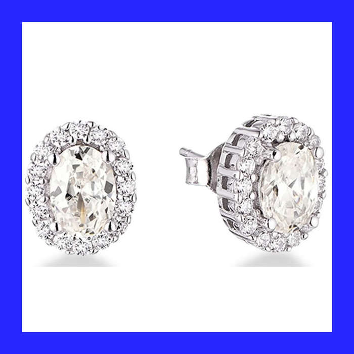 Cluster Halo Cubic Zirconia Stud Earrings In Solid Sterling Silver