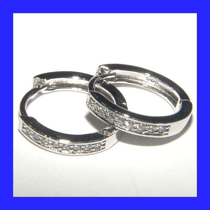 Pretty Cubic Zirconia Hoop Earrings in Solid Sterling Silver