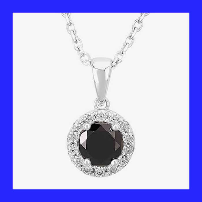 Cluster Halo Mystic Black and Clear Cubic Zirconia Pendant In Solid Sterling Silver